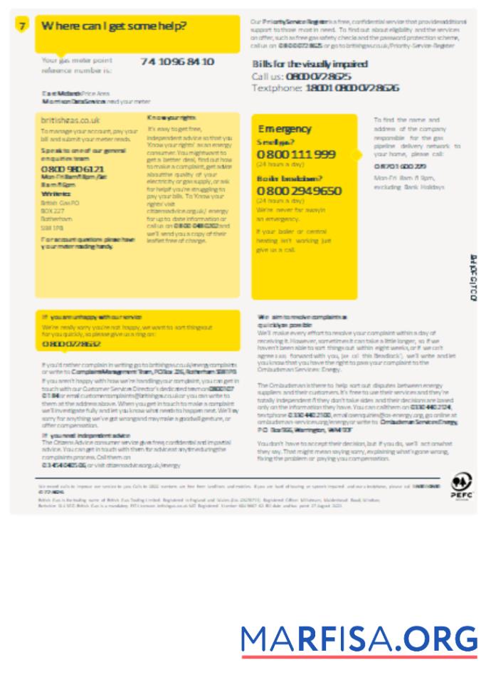 Blank British gas utility business bill, SCR, page 4 download for verification